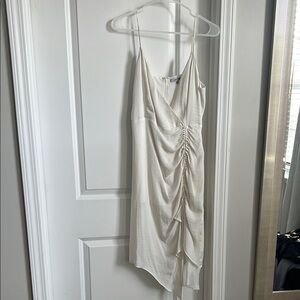 White Ruched Asymmetrical Slip Dress
